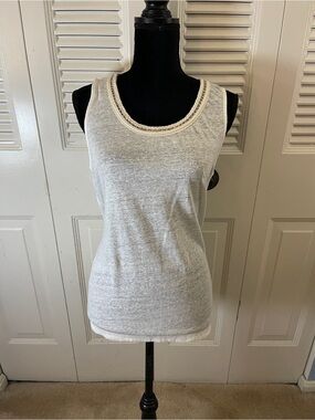 Ann Taylor Light Gray Lace-Trim Sleeveless Tank